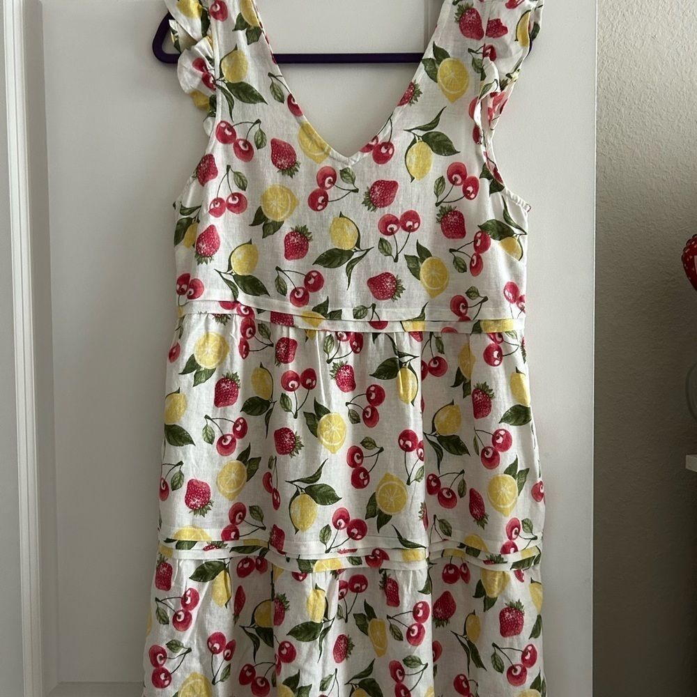 Isaac Mizrahi White Linen Dress with Cherry and Lemon Print